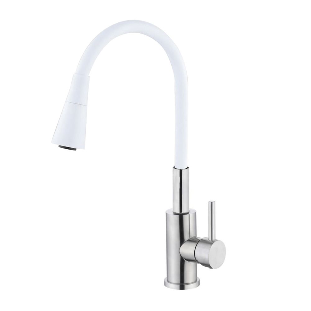 Baterie din inox pentru bucătărie, pipă flexibilă, Aquafix - 821, albă